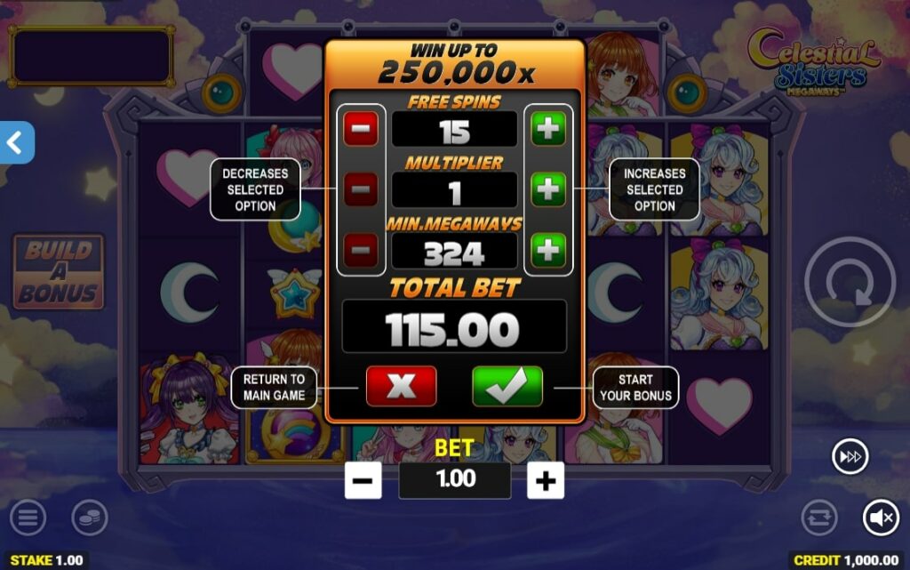 Celestial Sisters Megaways Slot Build a Bonus Feature
