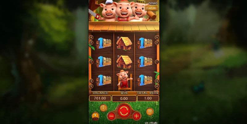 A single pig symbol sits on the central reel after a losing spin. The total bet size, seen to the bottom-right, is set at $1.
