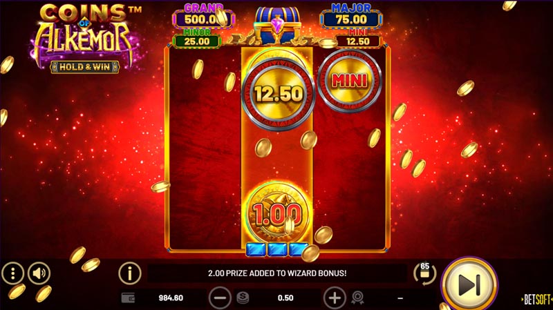 The Hold & Win feature, with a Mini Bonus Symbol visible on the third reel. Jackpot values can be seen above the reels.